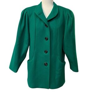 Vintage Bert Newman Wool Coat Green Puff Shoulder Mod Twee Button Down Womens 10